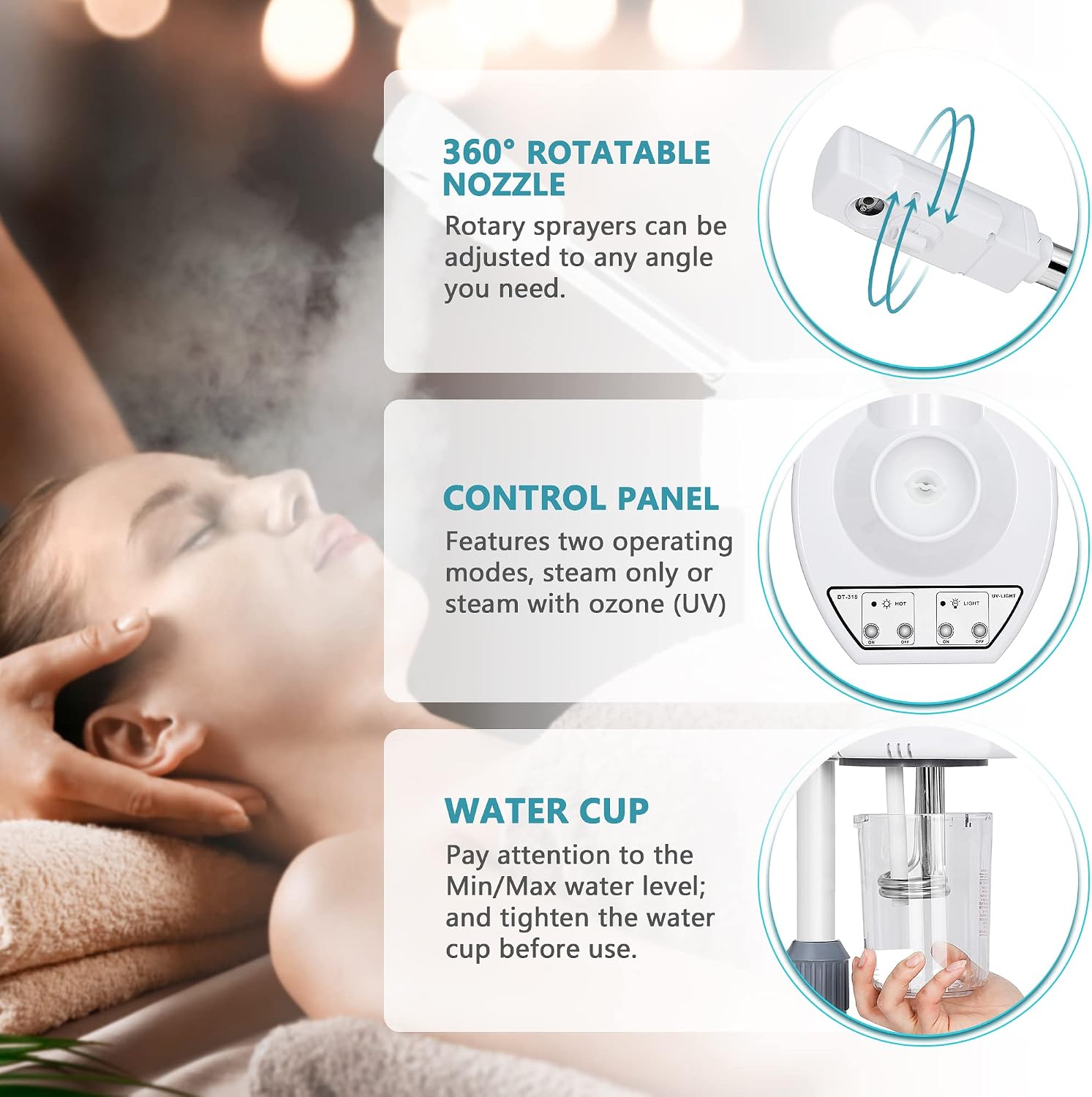 Professional 2 in 1 Facial Steamer for Face Deep Cleaning Ozone Face Steamer with 5X Magnifying Lamp Hot Mist