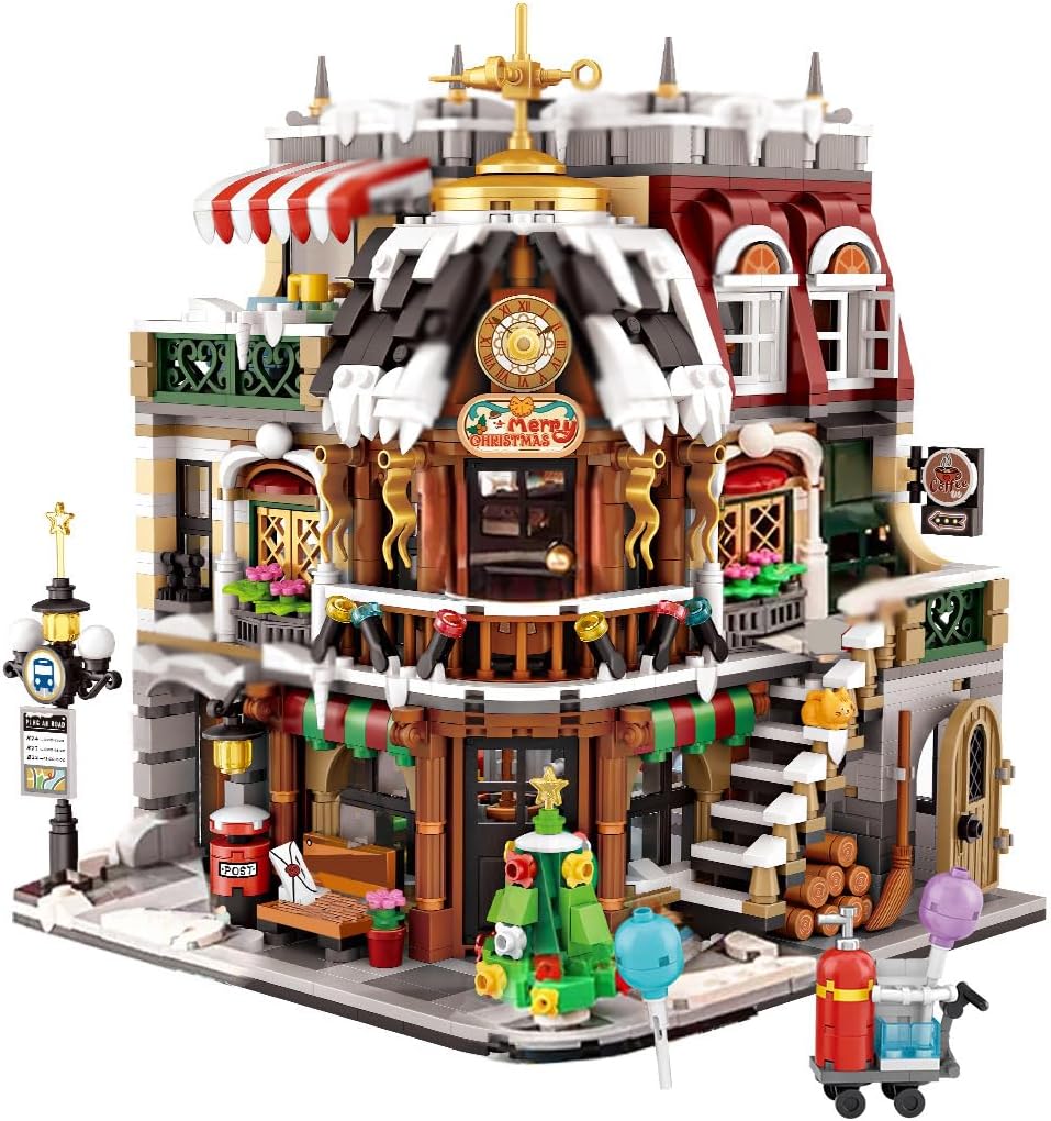 Christmas Cafe House Building Block Set, Adult Street View Bricks Model Set, Boys Girls Adult Christmas Holiday Toys