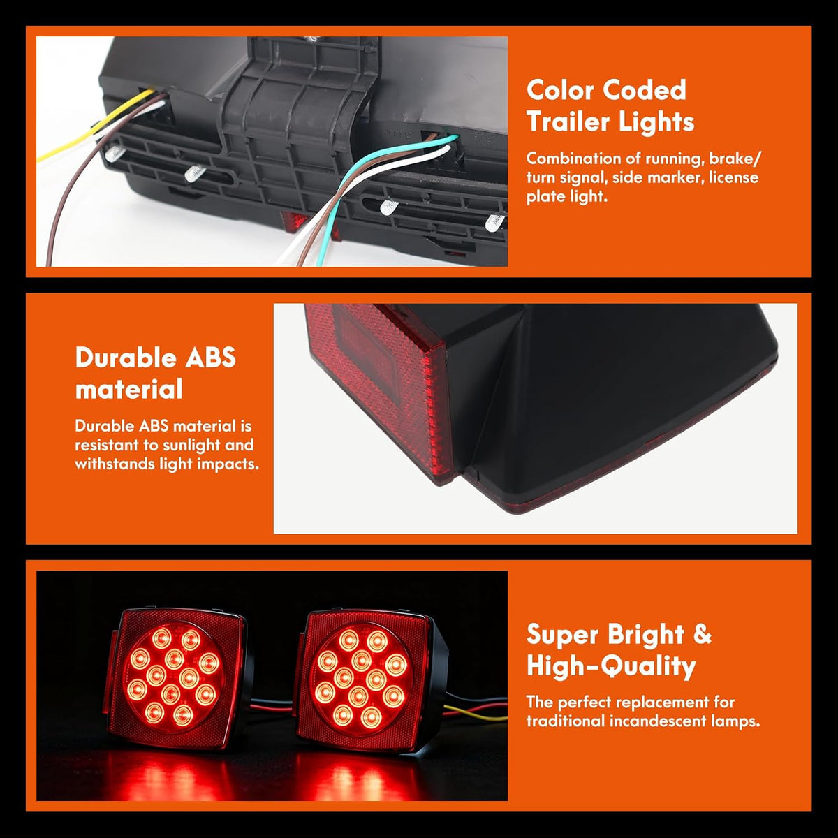 Trailer Light Kit Boat Trailer Lights Submersible LED with Wiring Harness