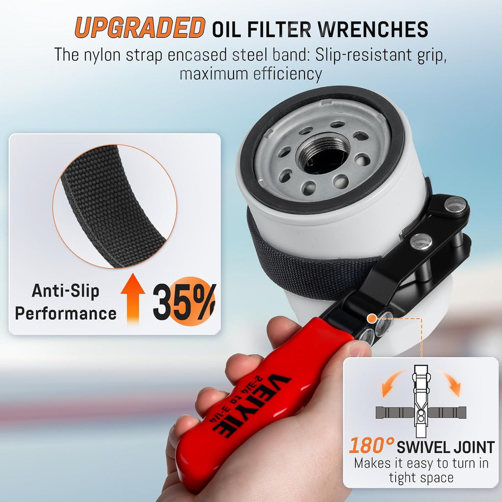 8-Piece Oil Filter Wrench Set, Oil Filter Removal Tool Cover 2-3/4" to 5-1/4", 9" & 12" Adjustable Oil Filter Pliers