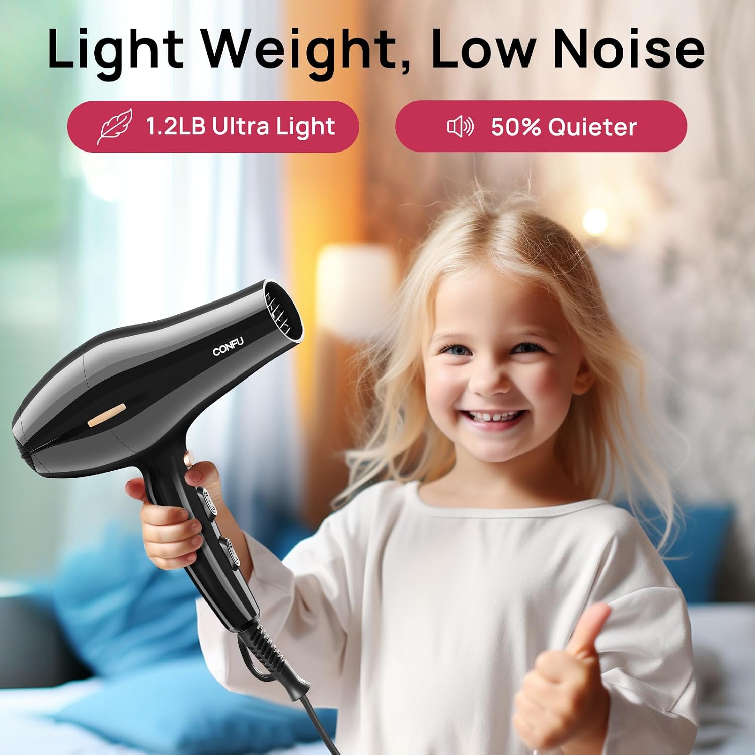 Hair Dryer, Professional Ionic Salon Blow Dryer with Diffuser for Women and Men, 5X Fast Drying, Powerful and Quiet