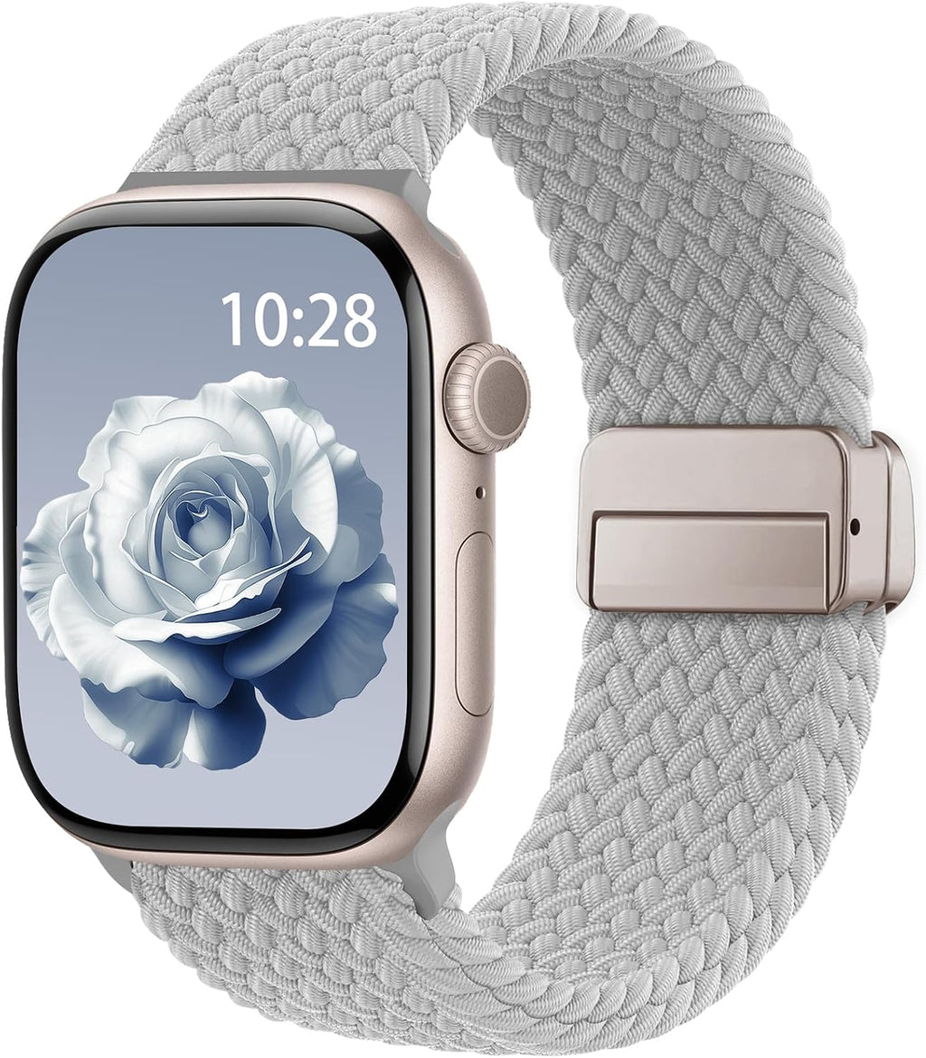 Braided Stretchy Magnetic Band Compatible with Apple Watch Bands Women Men | Soft Nylon Solo Loop 38mm 40mm 41mm 42mm