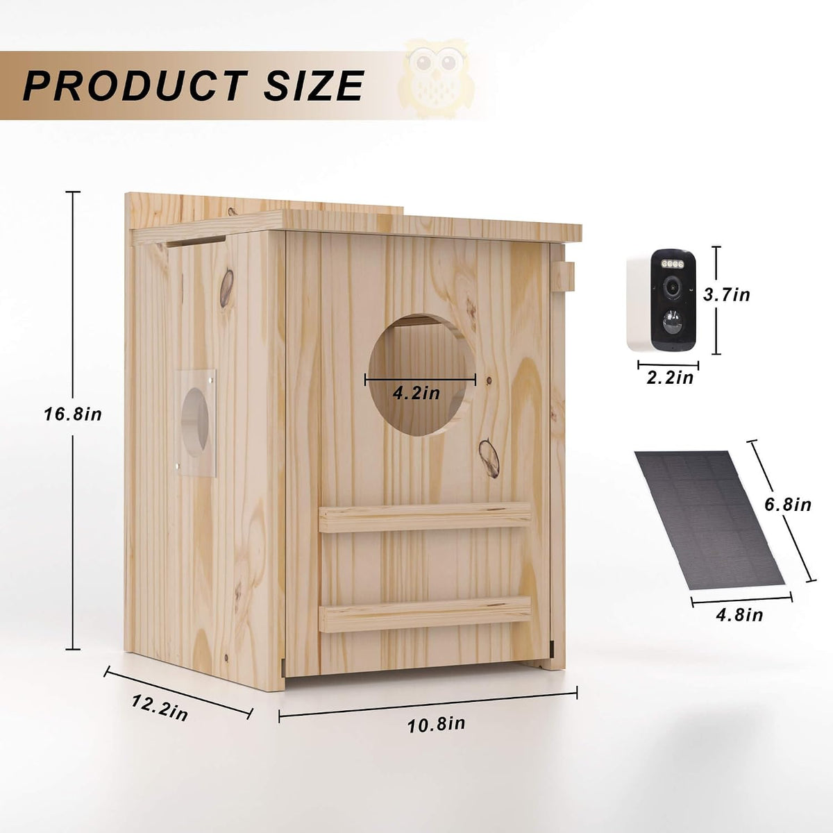 Solar-Powered Smart Owl House with Camera - Outdoor Hanging Wooden Nesting Box, Real-Time View & Motion Detection