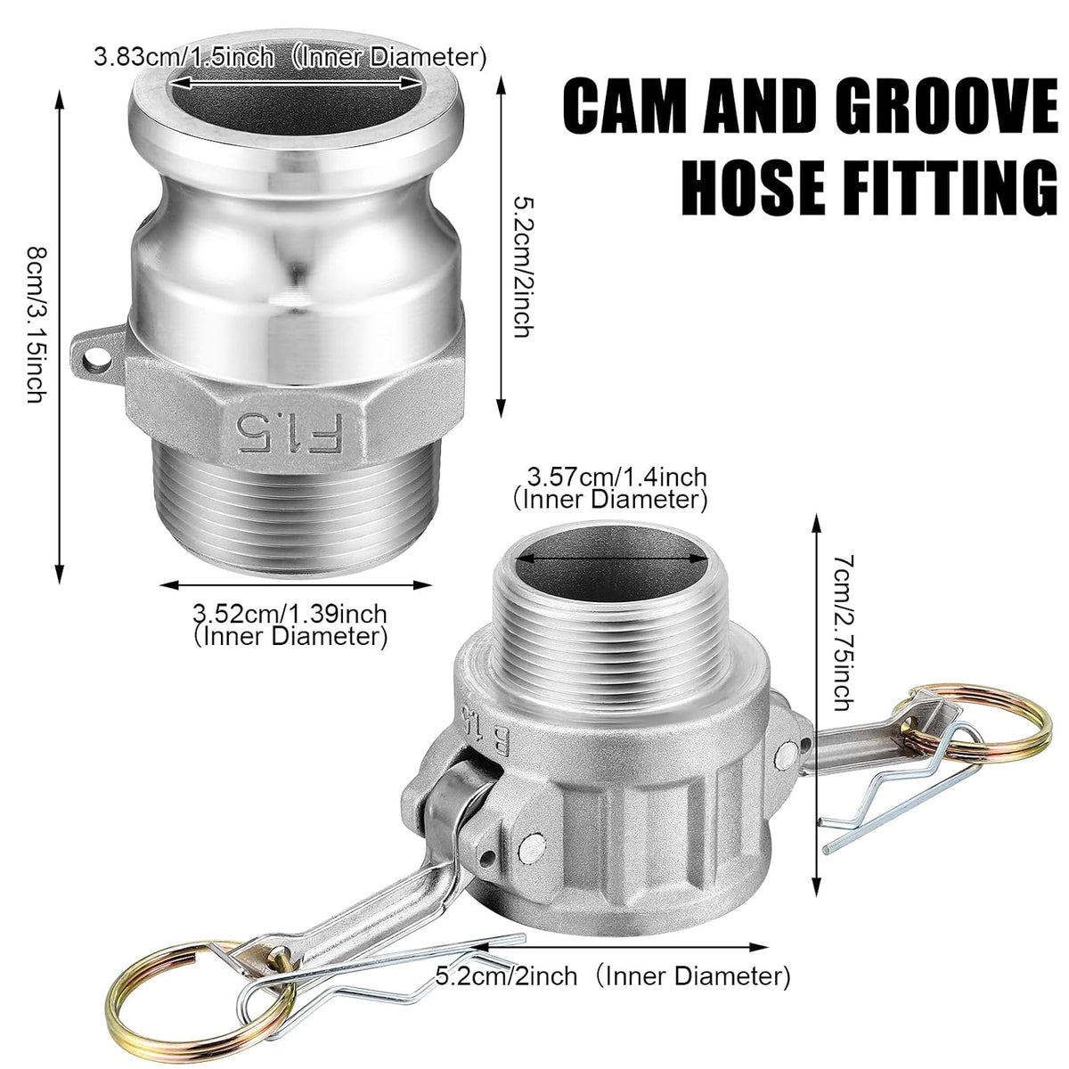 Hicarer 2 Type B Npt Cam Groove Hose Fitting 2 Type F Cam Lock Fitting 1.5"