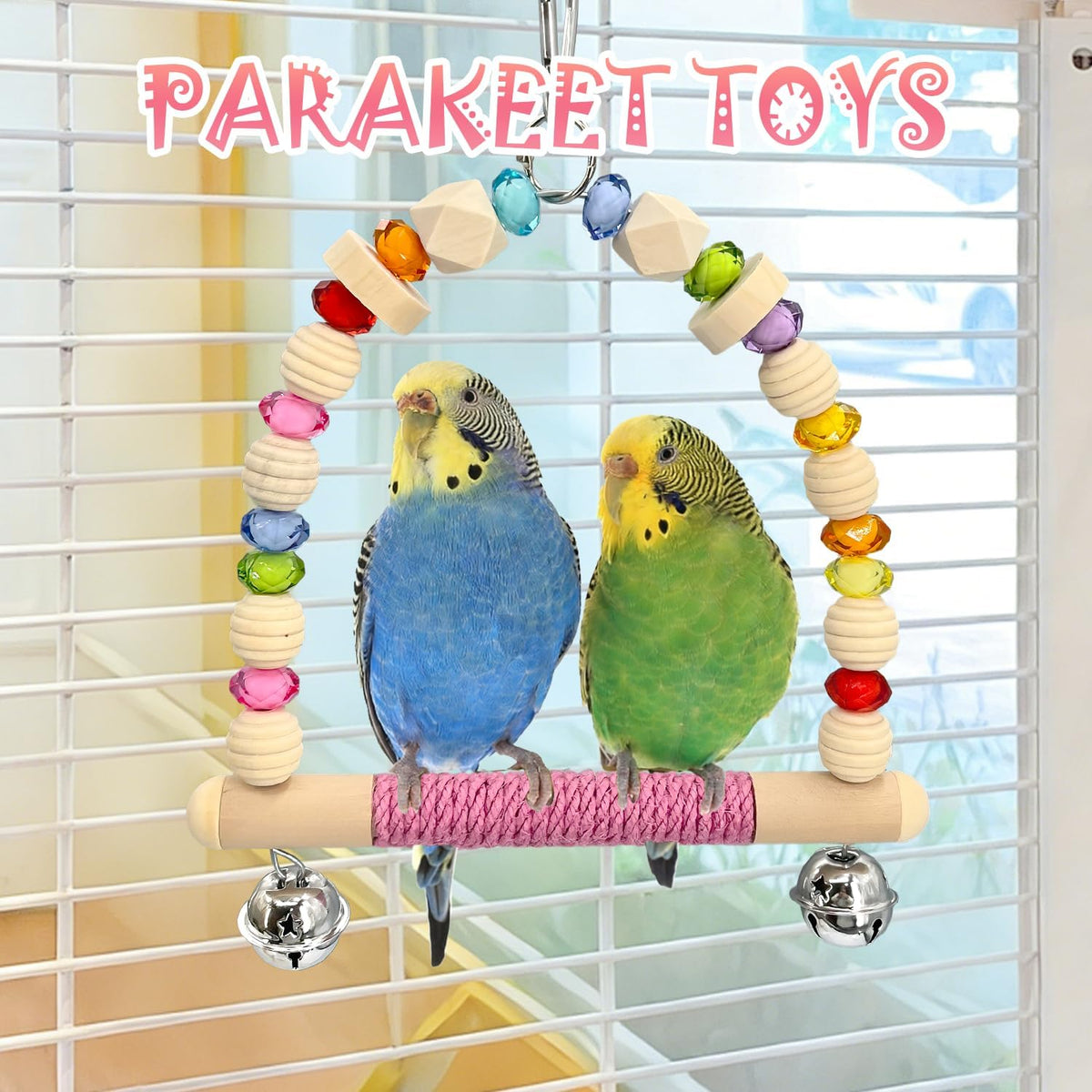 Bird Swings Toys for Parrot Parakeets – Natural Hanging Chew Toy for Conures, Budgerigars, Finches, Lovebirds