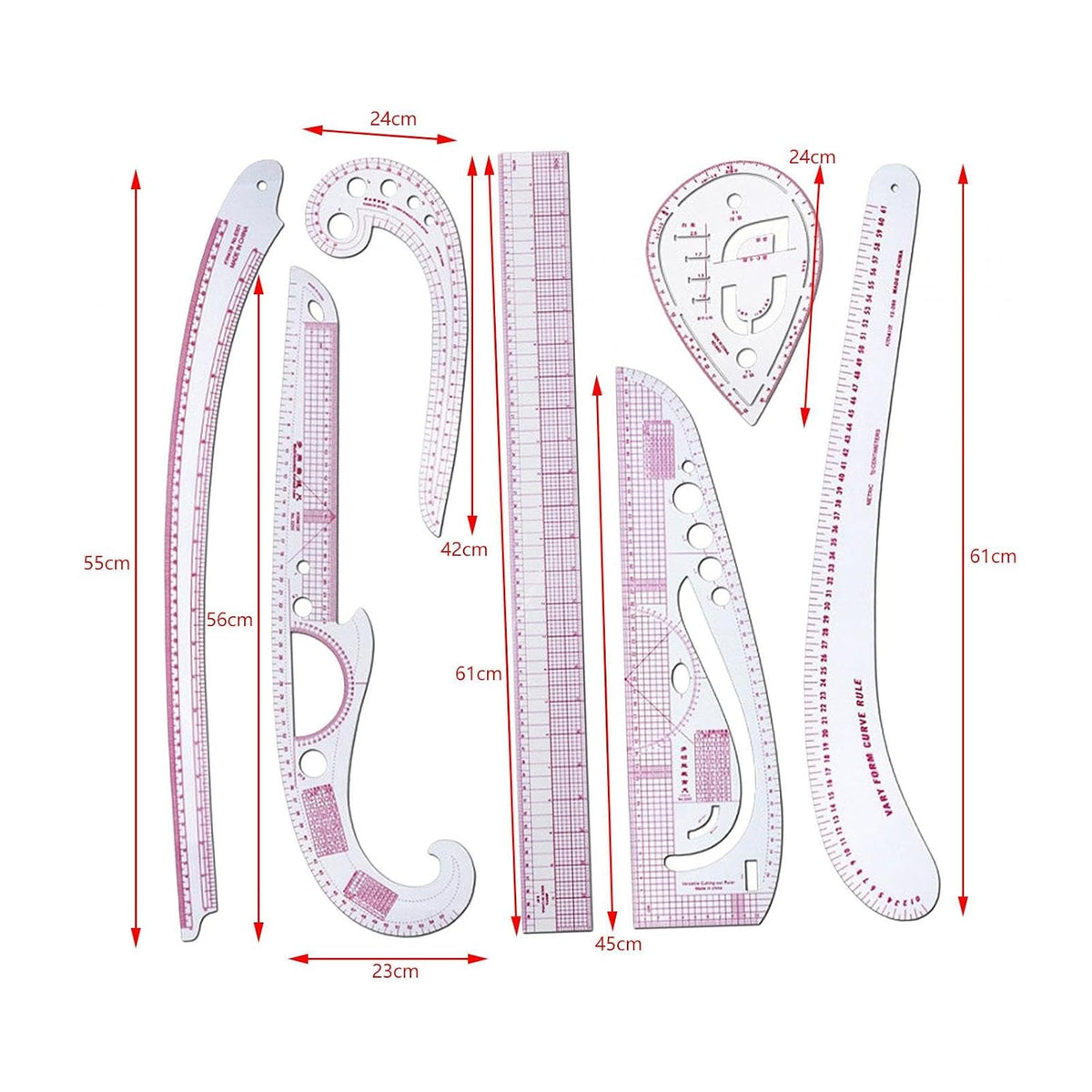 French Curve Ruler Set for Pattern Making, 11 Piece Sewing Measuring Tools, Flexible Dressmakers Rulers for Tailors