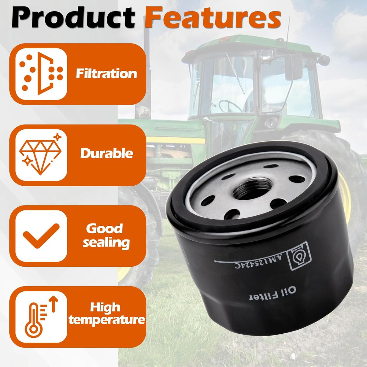 2 Pack AM125424 Oil Filter, Replacement for John Deere AM125424c