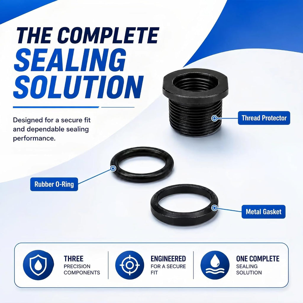 6 Pack Thread Protector 1/2”-28 to 5/8”-24 Thread Reducer Black Steel Thread Reducer Kit with Metal & Rubber Sealing Washers for Secure Mechanical Connections