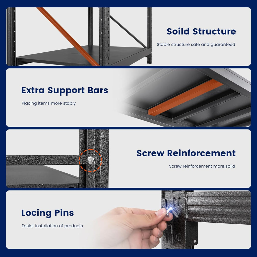 60" W Metal Garage Storage Shelves,8000LBS Heavy Duty 4-Shelf Adjustable Steel Organization Shelving,Utility Rack