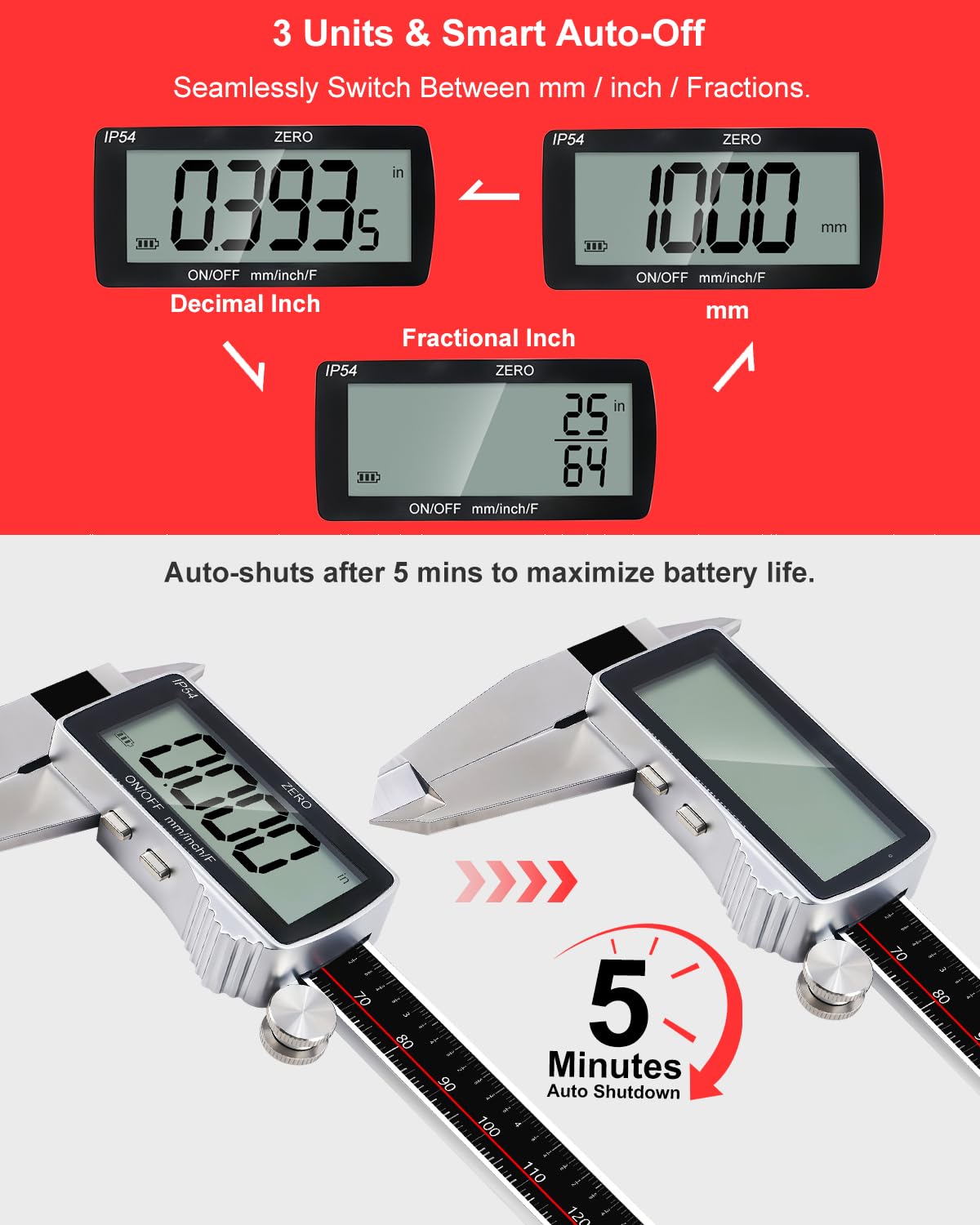 GODESON 8" USB-C Rechargeable Digital Caliper 0.001" Precision