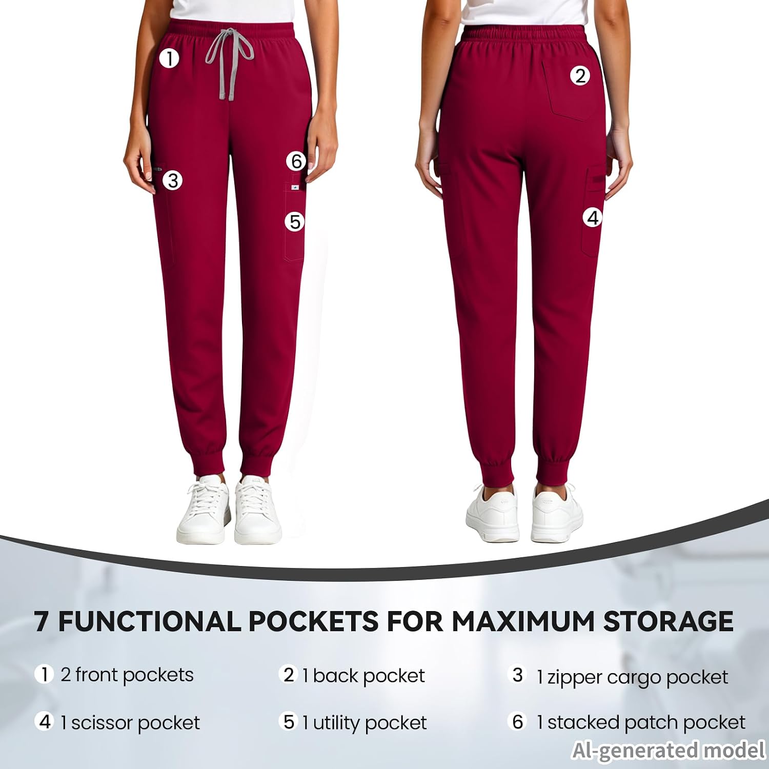 Women's Jogger Scrub Pants – 7 Pockets, Mid-Rise, Soft Stretch