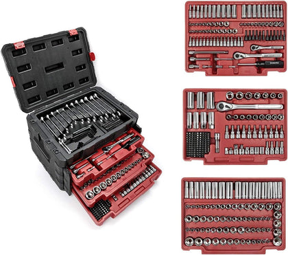 450-Piece Drive Socket Set 1/2" 1/4" 3/8", CR-V Metric and Imperial with Quick-Release Ratchet Wrench, Spanners, Bits