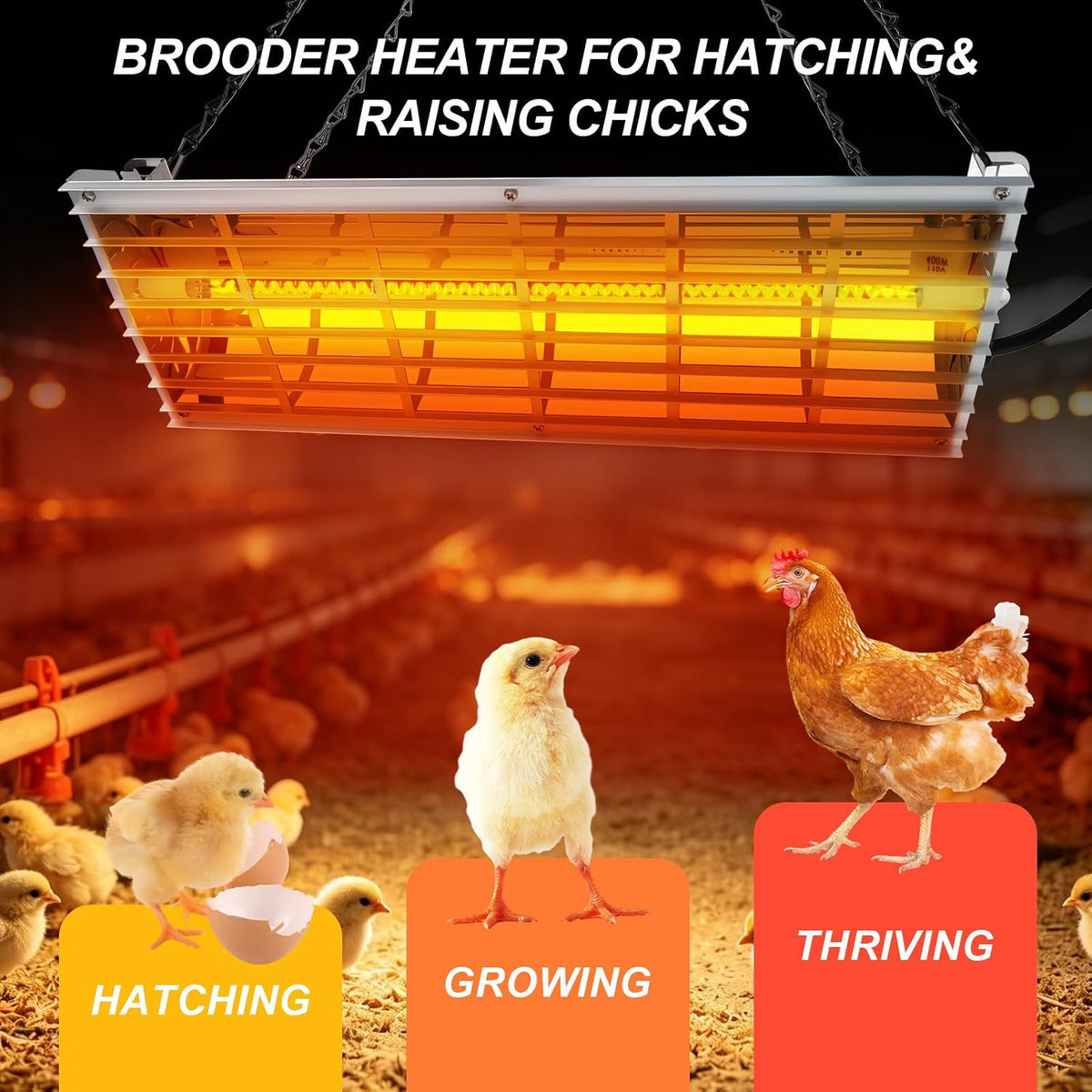 400W Chicken Coop Heater, Carbon FiberChicken Heater for Coop with Adjustable Heating Settings & Hanging