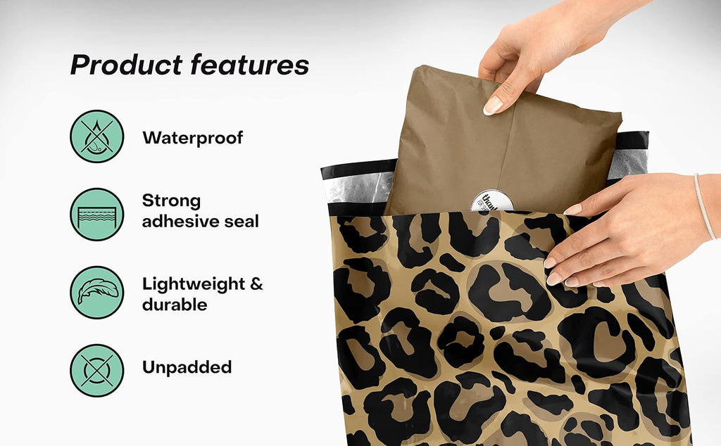 10x13 Poly Mailers, Leopard Print Shipping Bags, 100 Pack