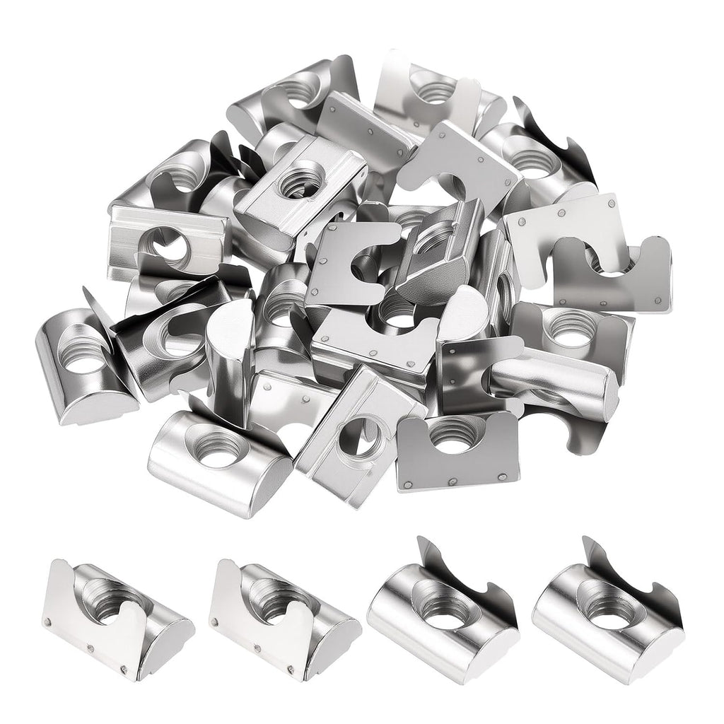 30Pcs Roll in Spring t Nuts M8-1.25 4040 Series t Nuts Silver
