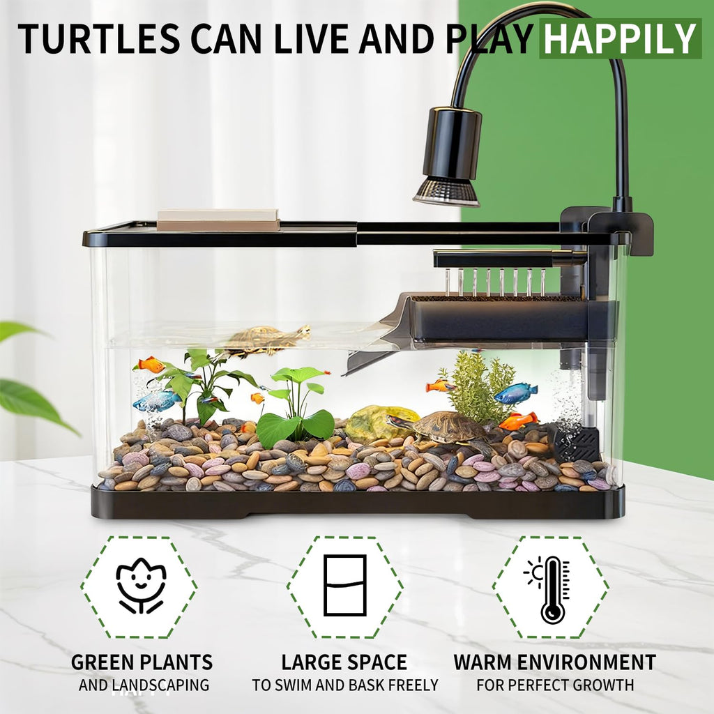 (Tank + Light +Pump + Filter + Filter Balls) Turtle Tank Kit, Turtle Tank Starter Kit,Bottom Drainage, Multi-Function