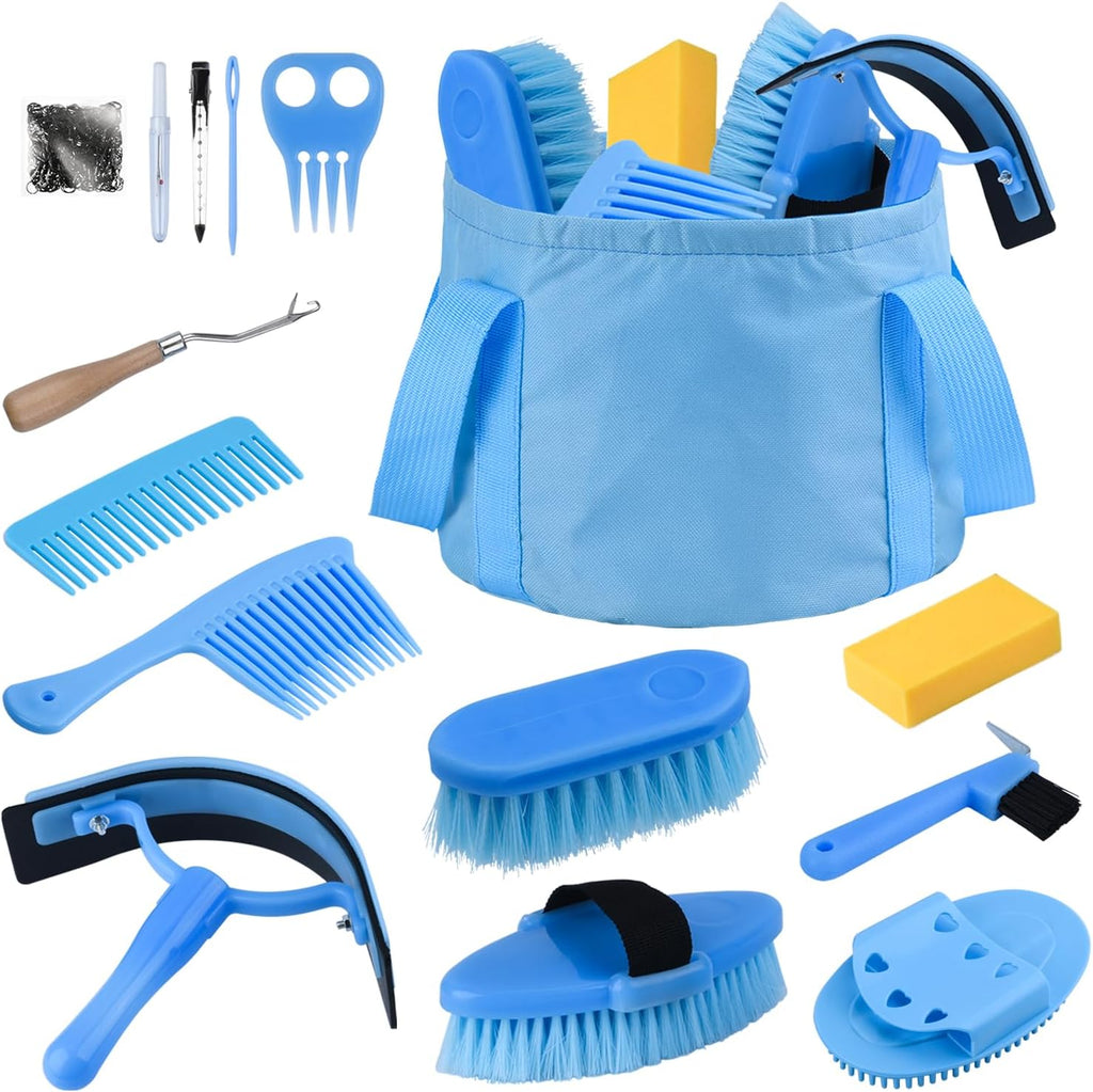 Horse Grooming Kit, 13-Piece Horse Brush Set with Organizer Bag Complete Care, Mane Braiding Kit, Brushes & Curry