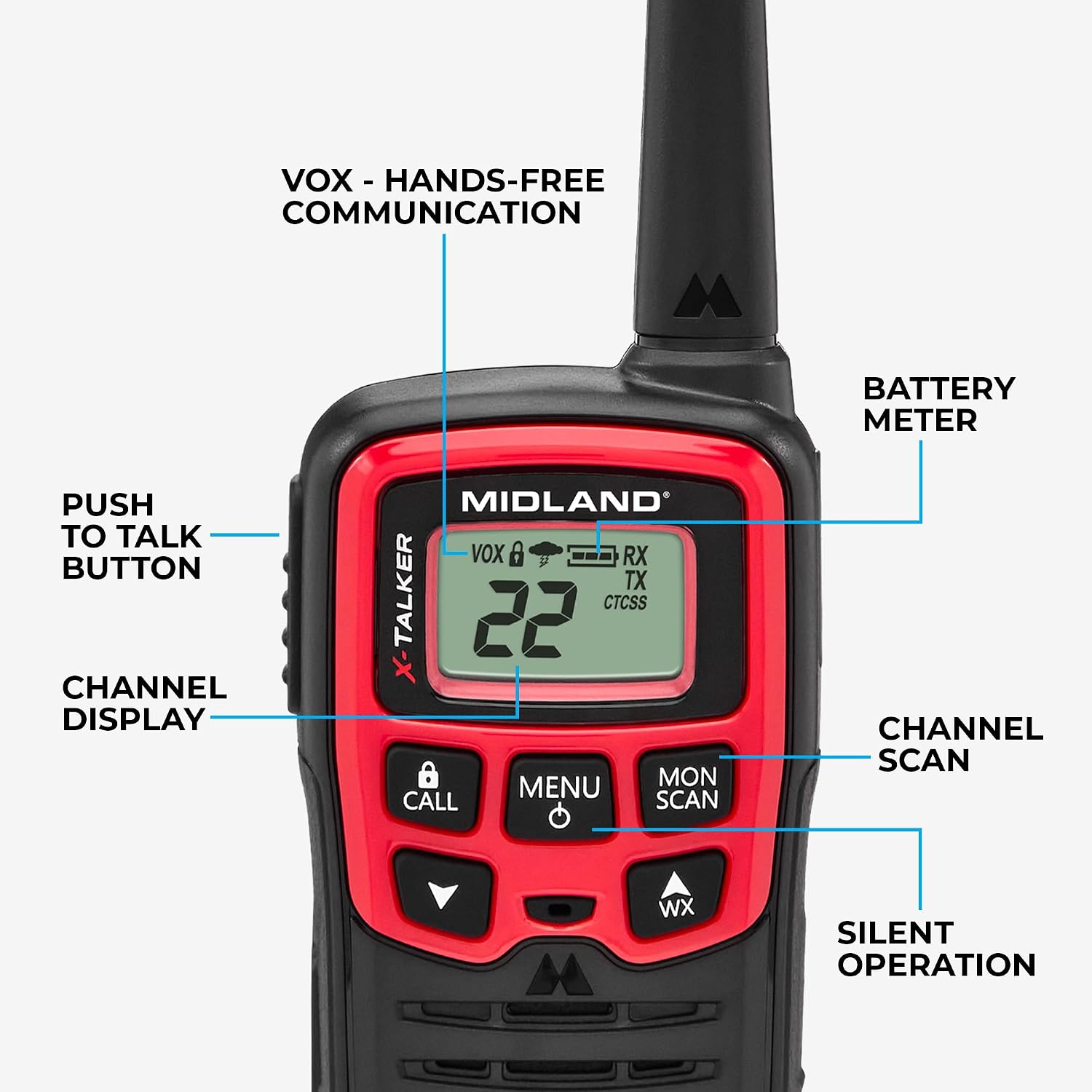 T31VP - X Talker - 22 Channel FRS Walkie Talkies - Black/Red | Extended Range Two-Way Radios, 38 Privacy Codes, &