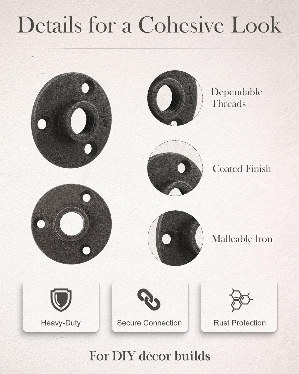 20 Pack 1/2 Inches Industrial Malleable Cast Iron Pipe Flange