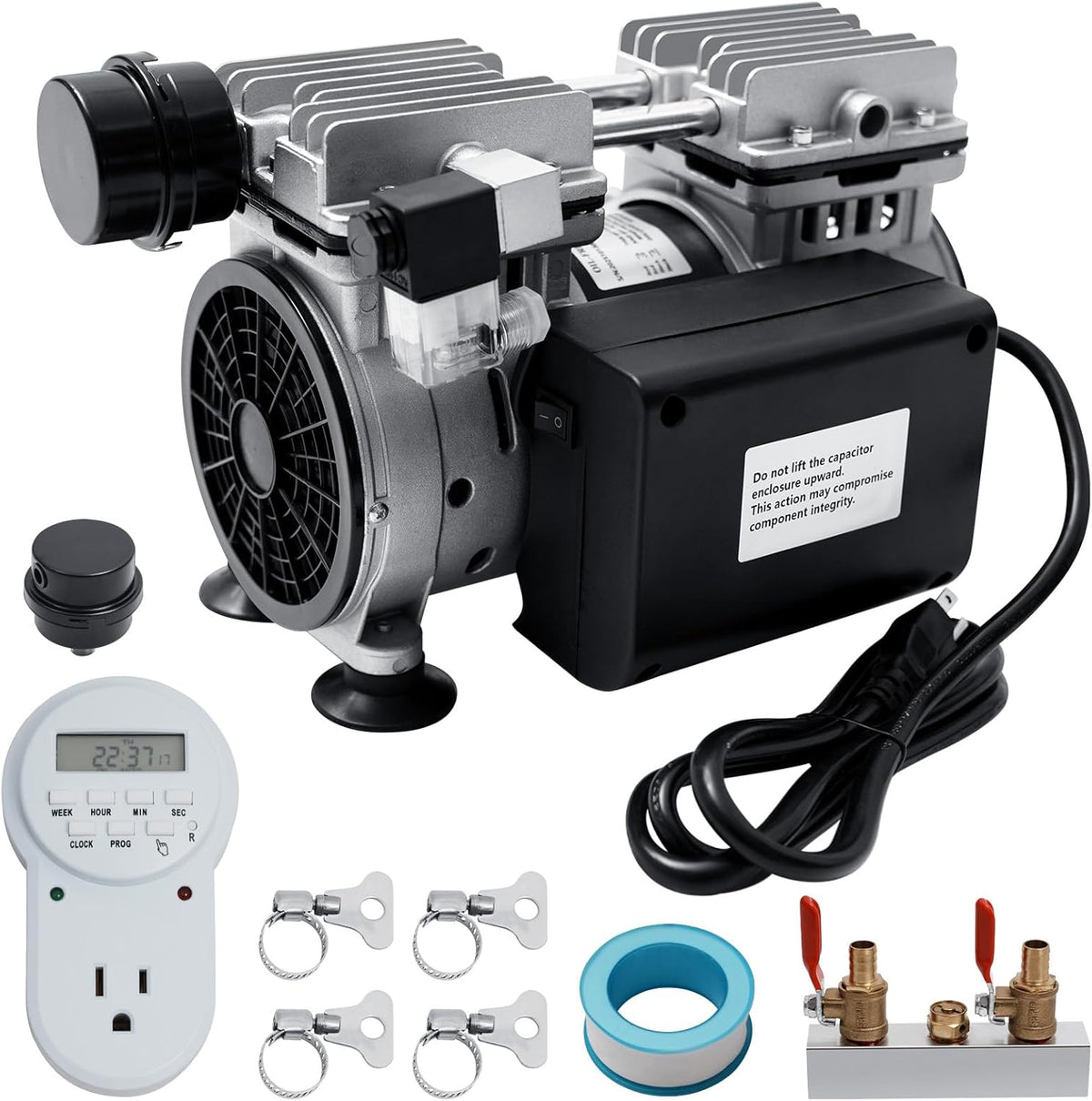 Pond Aerator, 550W 3/4 HP Air Compressor with Timer & Valves, 5.2 CFM for Up to 3 Acre 50ft Deep Lake, Outdoor Pond