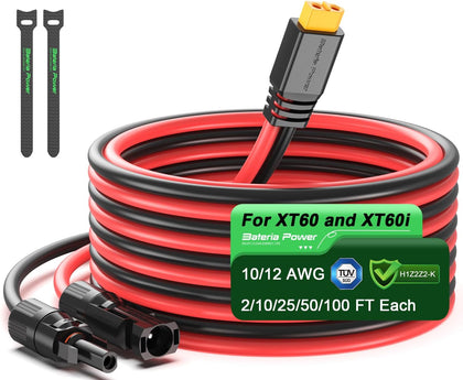 Solar to XT60 Charge Extension Cable 12AWG 20Ft Solar Connector to XT60 Adapter Cable for Solar Panel to LiFePO4
