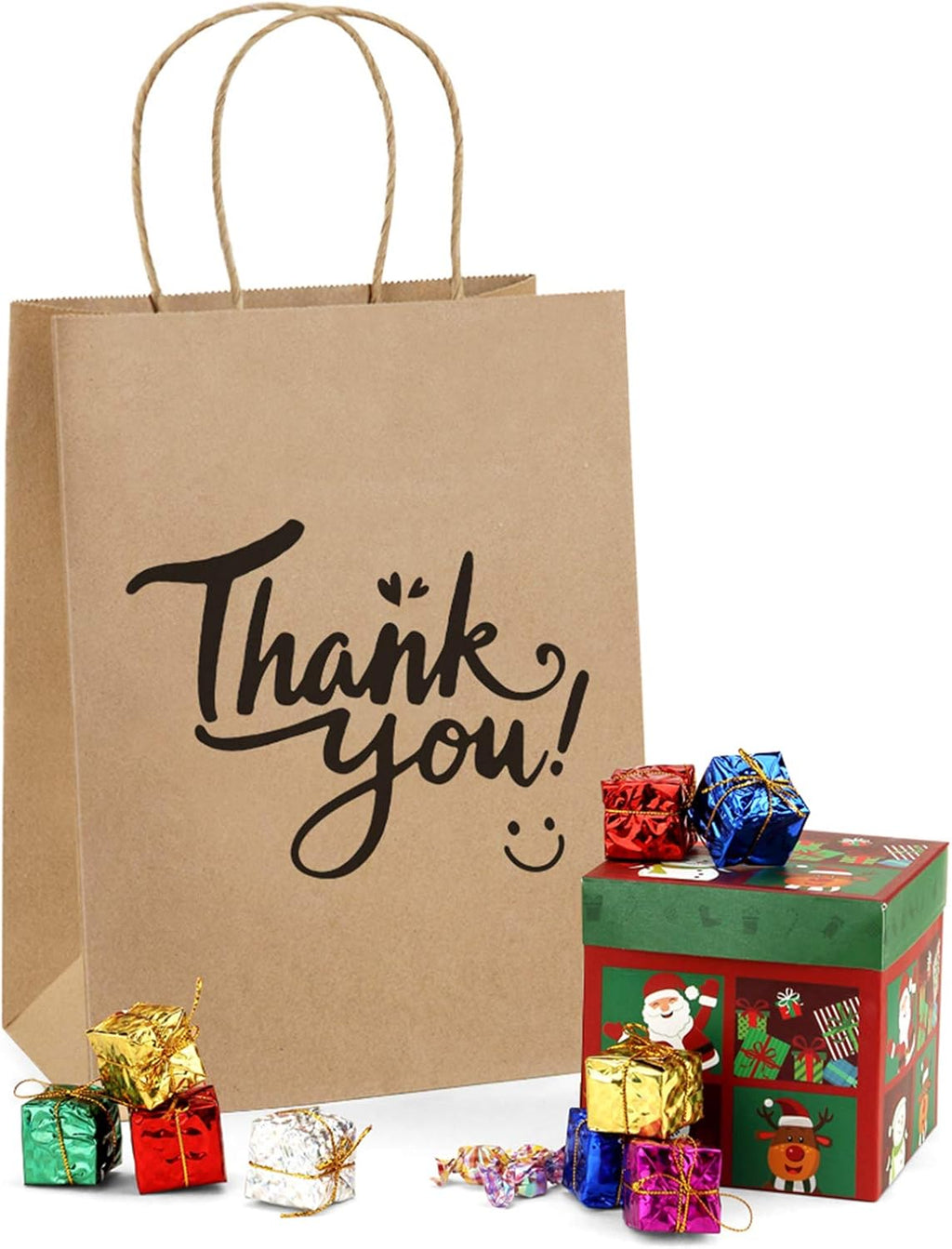 Medium Gift Bags with Handles 8x4.25x10.5 Inch Brown 25 Pack