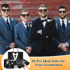 80 Pcs Groomsmen Gifts Set of 8, Groomsmen Proposal Gift Set, 8 Flask and 16 Stainless Steel Shot Glass 8 Wood Bottle
