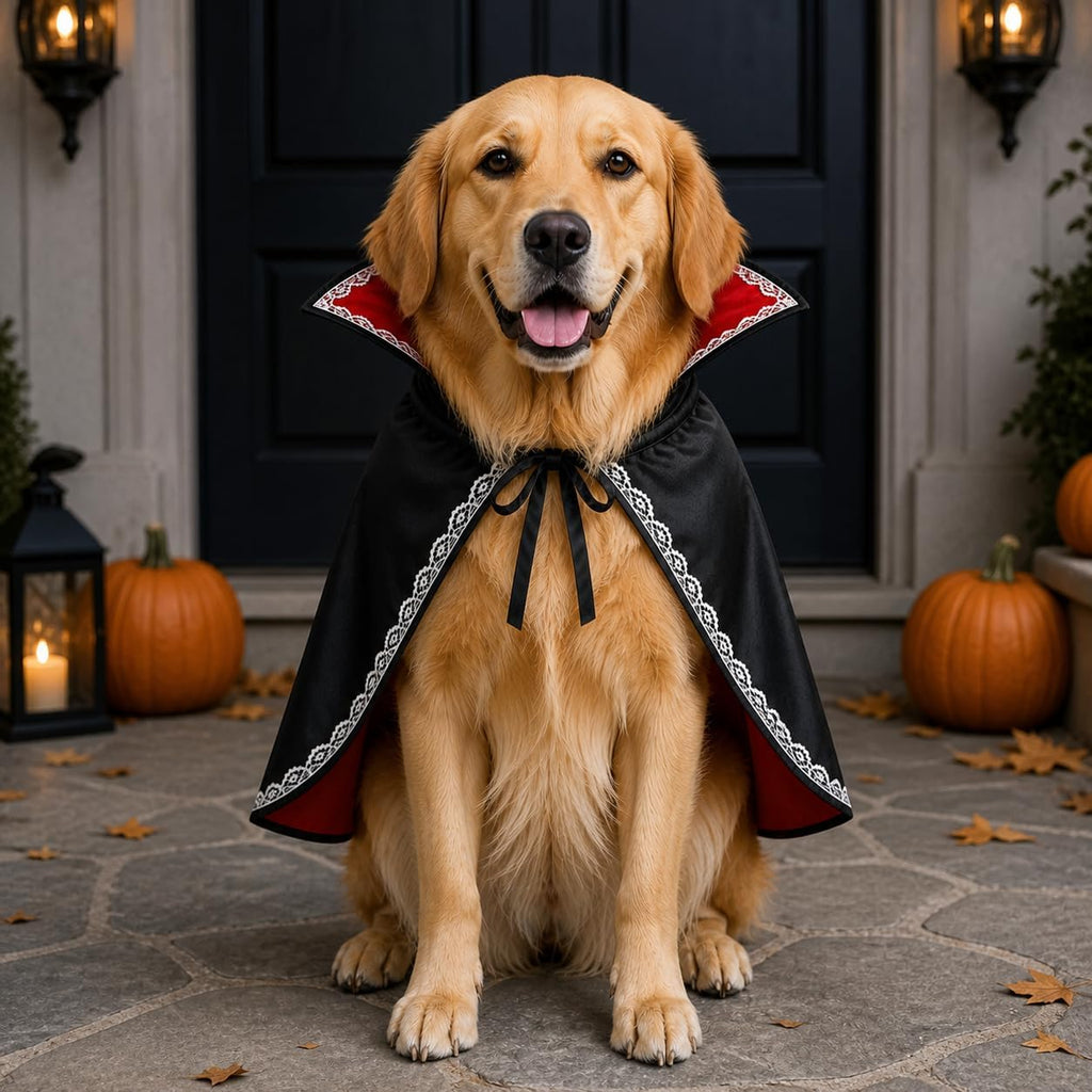 Halloween Dog Vampire Costume, Dog Halloween Costumes for Large Dogs, Dracula Dog Costume with Stand-Up Collar, Red
