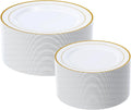 Gold Plastic Plates Set of 60, Disposable Plates with Gold Rim