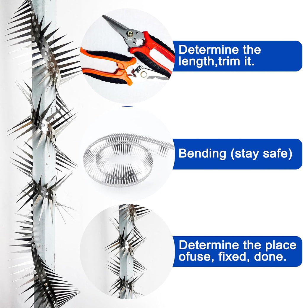 Bird Spikes - 60 Inch Stainless Steel Fence Spikes for Pigeons, Raccoons, Snakes - Deterrent Defender | 60 inch