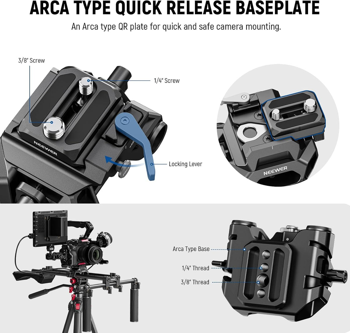 Shoulder Mount Video Rig with Arca Quick Release DSLR Camera & Camcorder Mounting, Dual Handles 15mm Rods (16"/40cm)