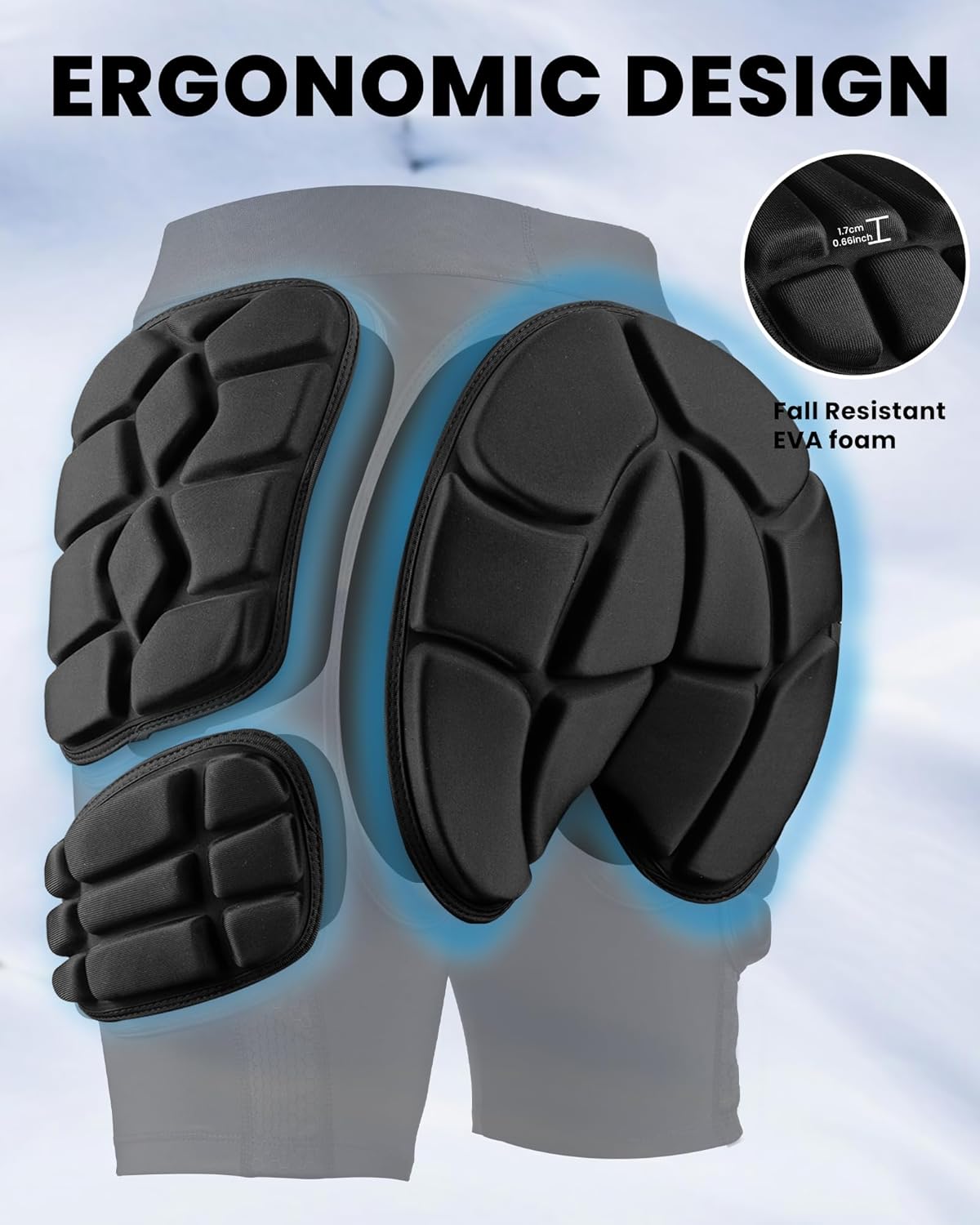 Snowboard Butt Pad - 3D Protection Impact Shorts With Thick EVA Pads for Snowboarding, Skating and Skiing - Tailbone