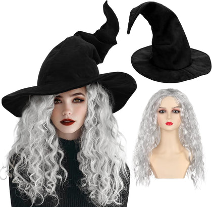 Wizard Hat Witch Hat Wizard Beard and Wig Set Halloween Costume Accessory for Men Women