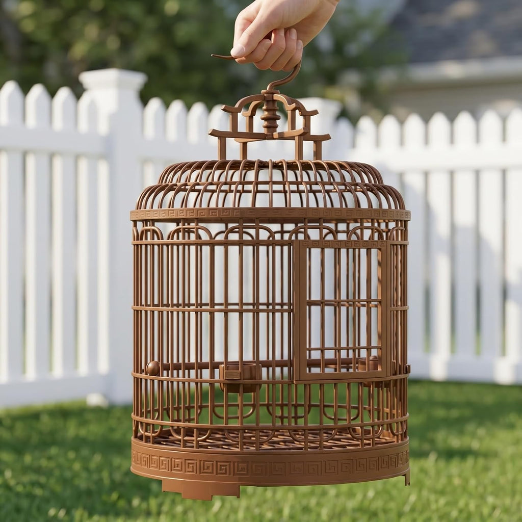Large Bird Cage Retro Round Portable Bird Carrier Travel Cage for Lovebirds Parakeets and Cockatiels Spacious