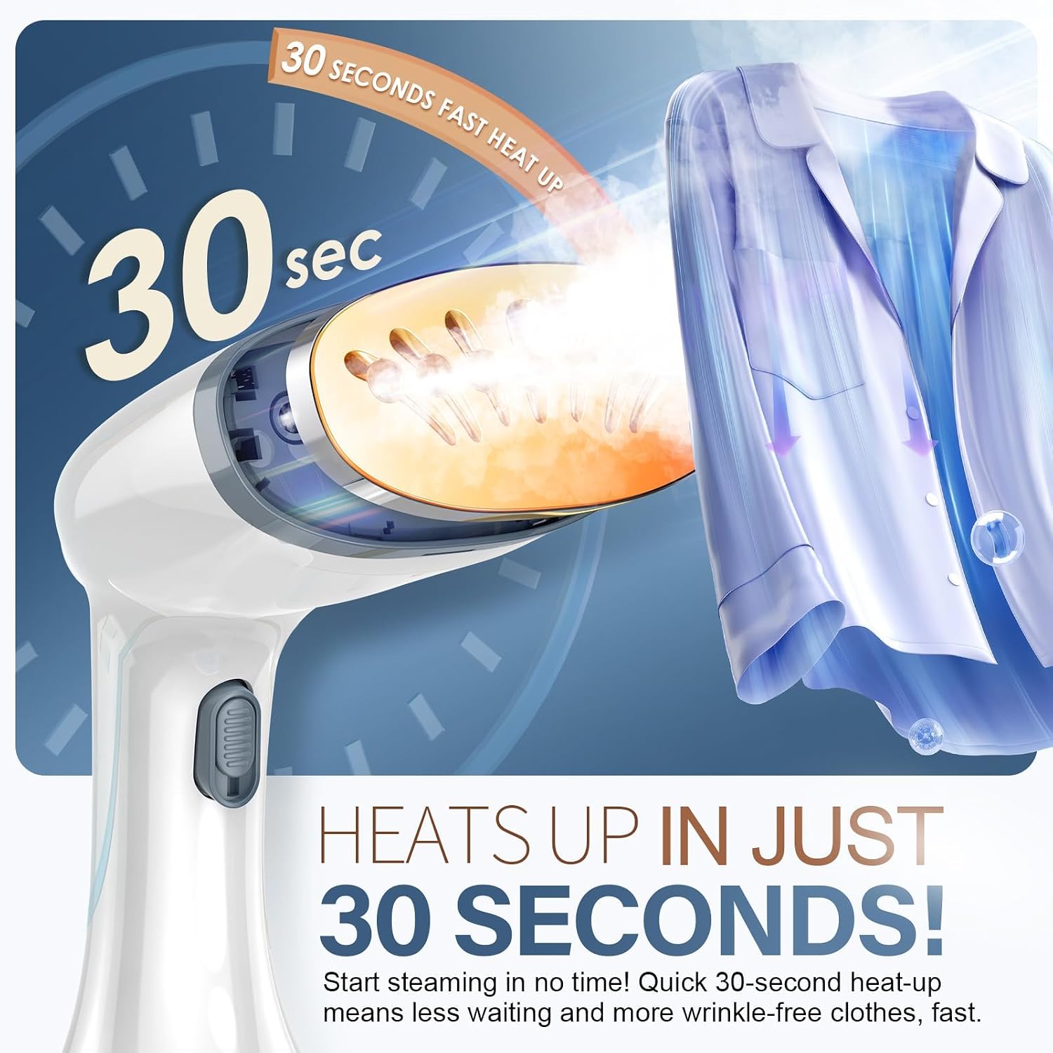 Steamer for Clothes, 1800W Fast Heat-up Clothes Steamer Handheld Garment Steamer with 3 Steam Settings, 380ml Water