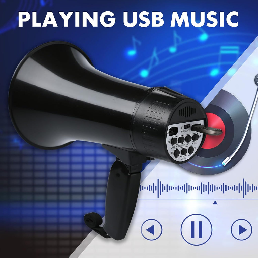 20 Watt Rechargeable Megaphone Bullhorn with Siren and 240s Recording, BT and USB Input, Megahone Speaker with Power