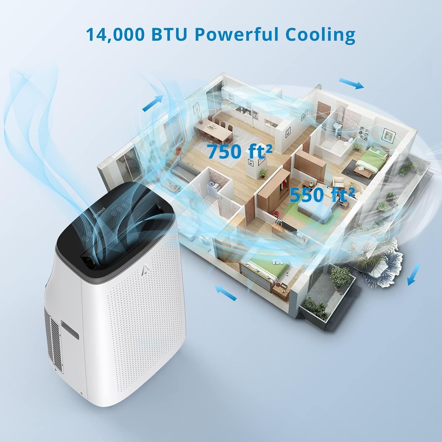 14000 BTU Portable Air Conditioners with Remote Control, 3-in-1 Free Standing Cooling AC Unit with Fan &