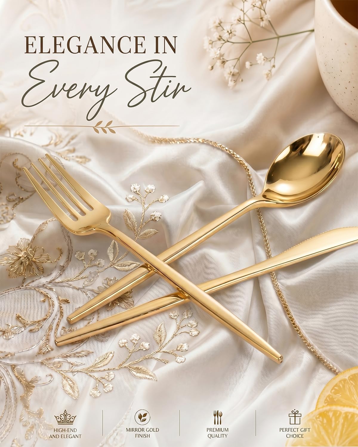 150PCS Gold Plastic Silverware Disposable - Heavy Duty Gold Plastic Cutlery - Gold Plastic Utensils Set Include 50