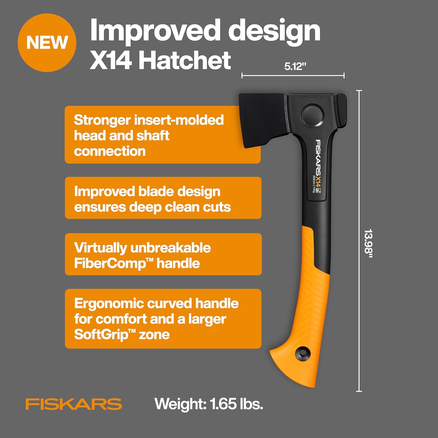 X14 Universal Axe 14", Camping Hatchet for Chopping Wood Kindling | Improved Head Design, Low-Friction Coated Steel
