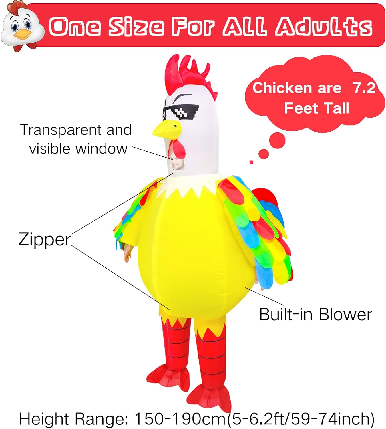 Inflatable Chicken Costume for Adult,Funny Blow up Inflatable costumes Halloween Costume Cosplay