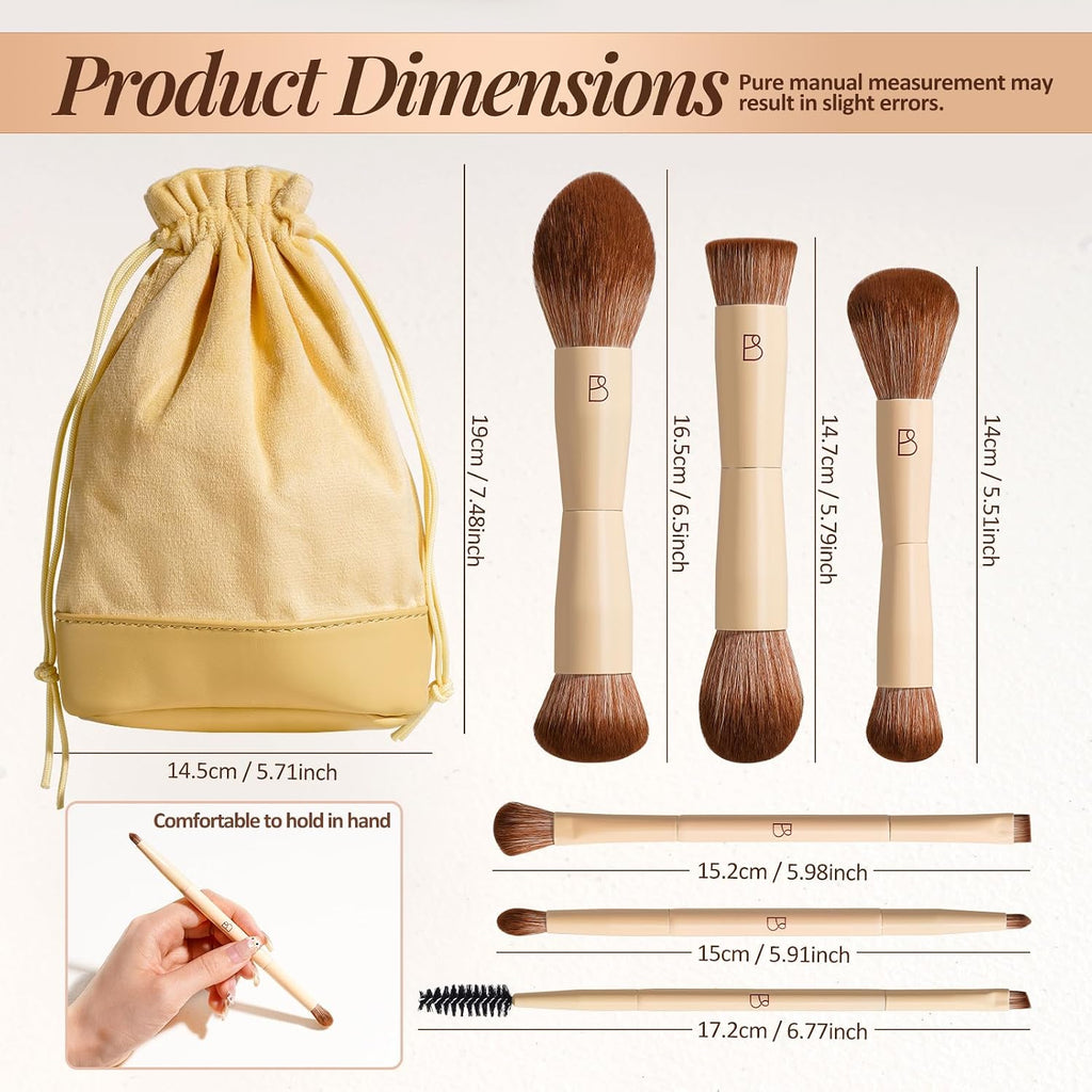 6Pcs Double-Ended Makeup Brushes Travel Kit with Bag