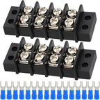 Terminal Block,2 Pack 4 Circuits 20-30A 200v-450v Dual Row Screw Terminals Strip +16 PCS Heat Shrink Wire Connectors