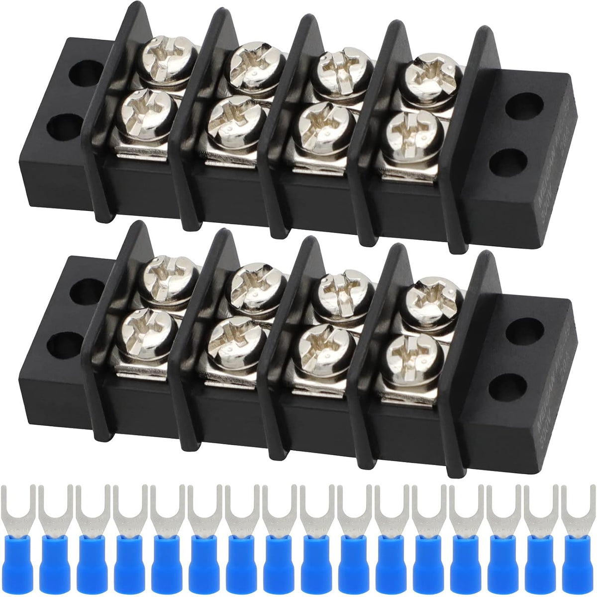 Terminal Block,2 Pack 4 Circuits 20-30A 200v-450v Dual Row Screw Terminals Strip +16 PCS Heat Shrink Wire Connectors
