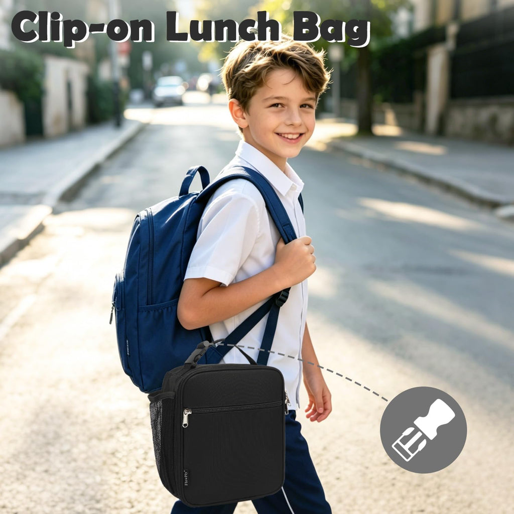 Kids Lunch Box Insulated Letter Print Soft Bag Mini Cooler Back to School Thermal Meal Tote Kit for Girls, Boys, Black