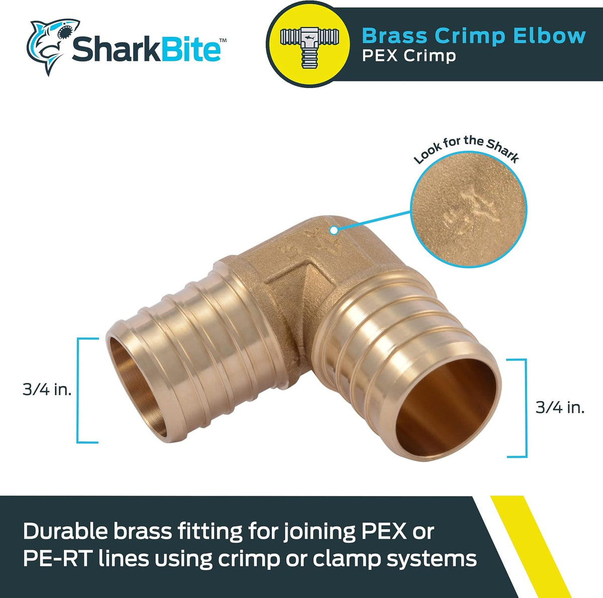 SharkBite 1 Inch Crimp 90 Degree Elbow, Brass Plumbing Fitting, PEX Pipe, PE-RT, UC260LFA