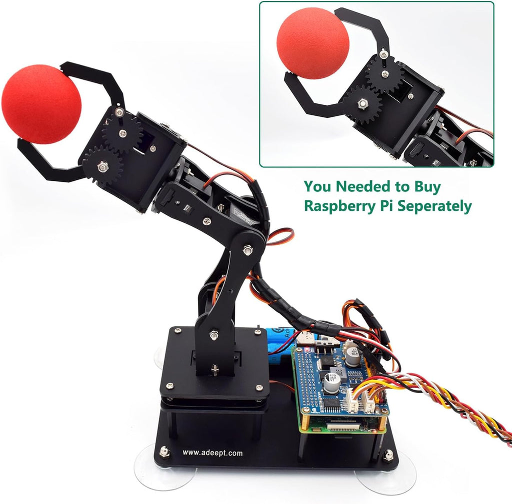 5-DOF Robotic Arm, Programmable STEM Coding DIY Kit for Raspberry Pi | Compatible with RPi 4 B 3 B+ B A+, Educational
