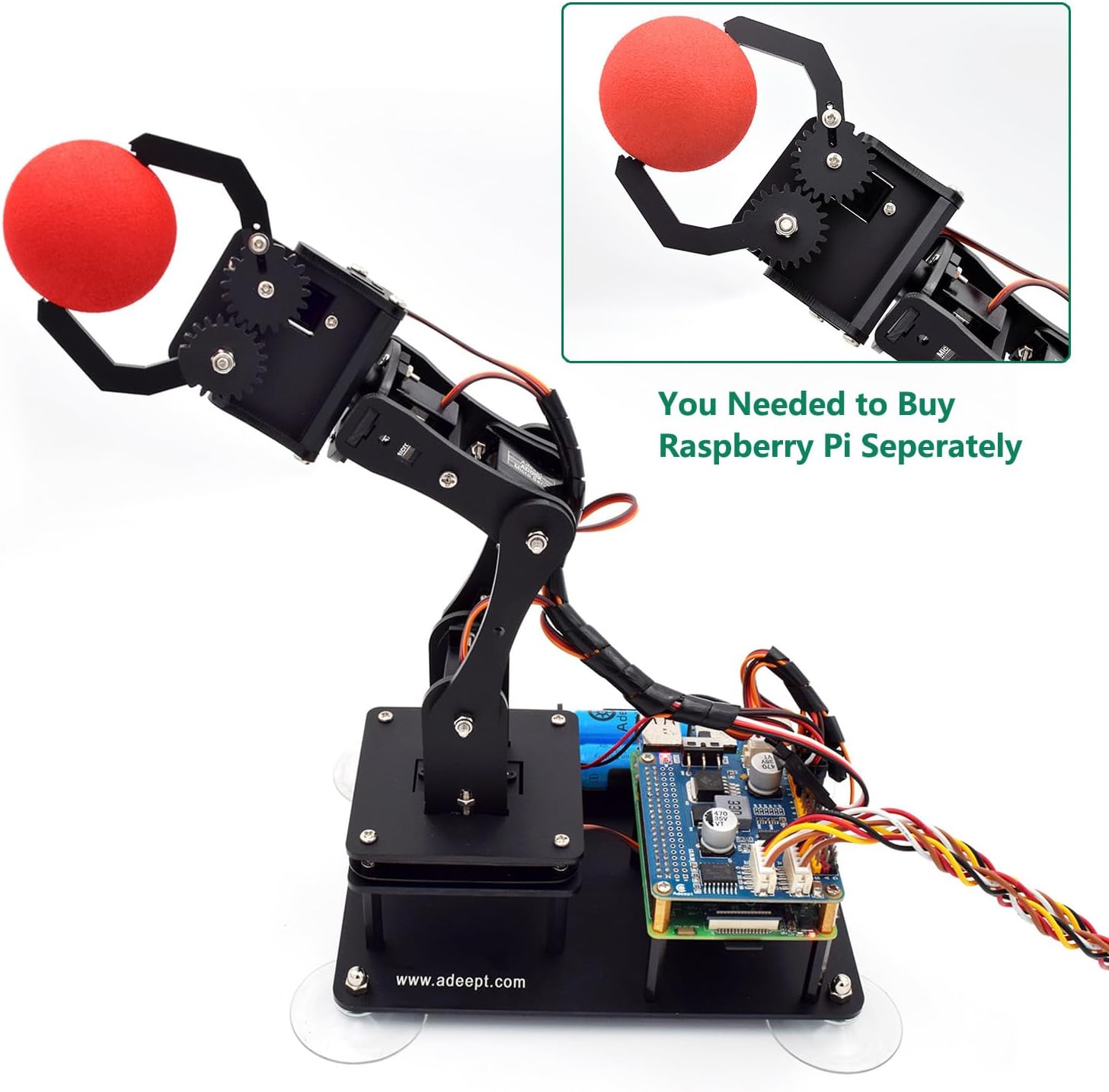 5-DOF Robotic Arm, Programmable STEM Coding DIY Kit for Raspberry Pi | Compatible with RPi 4 B 3 B+ B A+, Educational