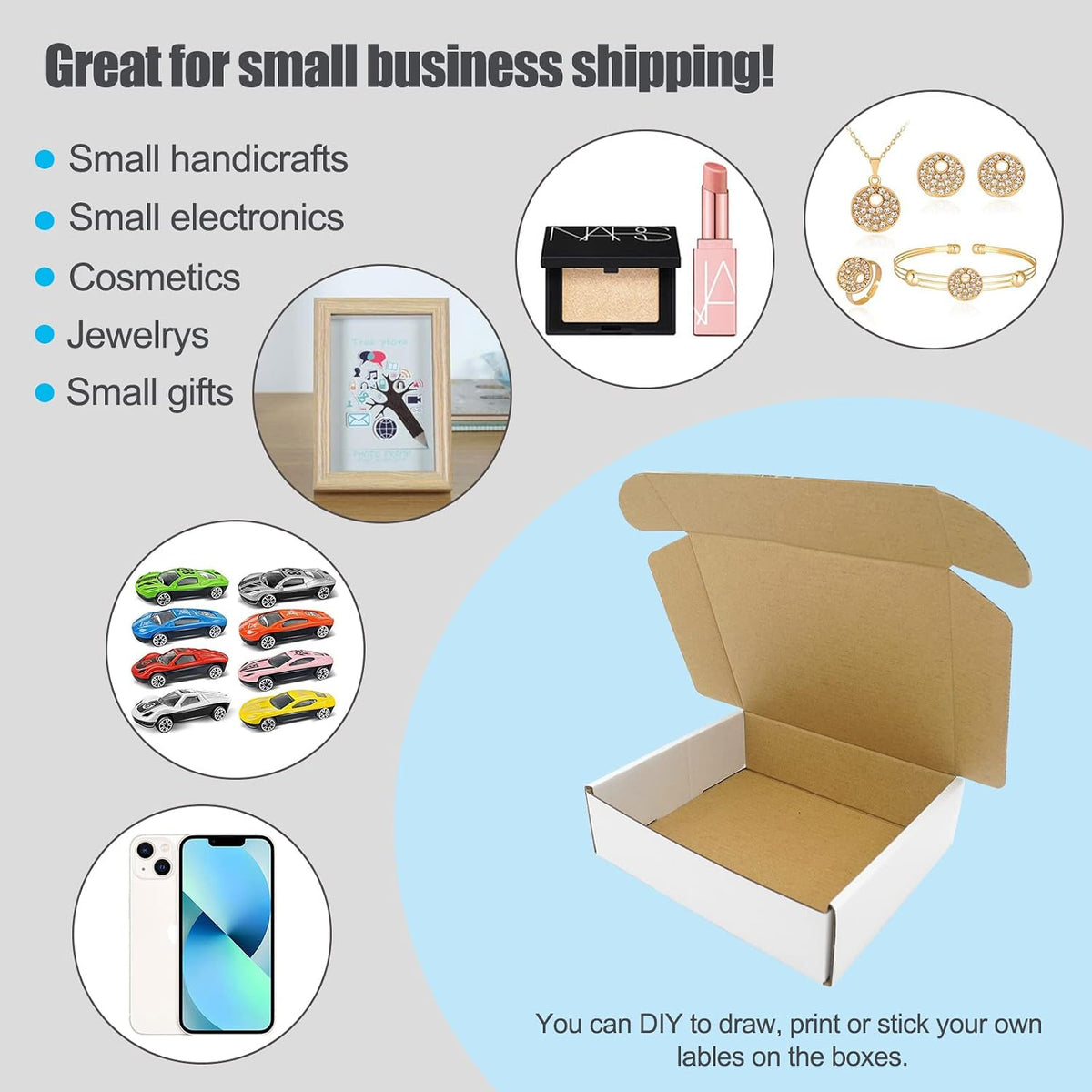 7x6x2 Shipping Boxes, Small Cardboard Box White Mailing Flat Corrugated Literature Mailer for Small Business