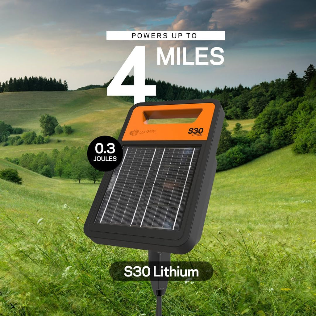 S30 Solar Electric Fence Charger | Solar Fence Energizer for Cattle, Horses, Goats, Small Pastures, Predator Control