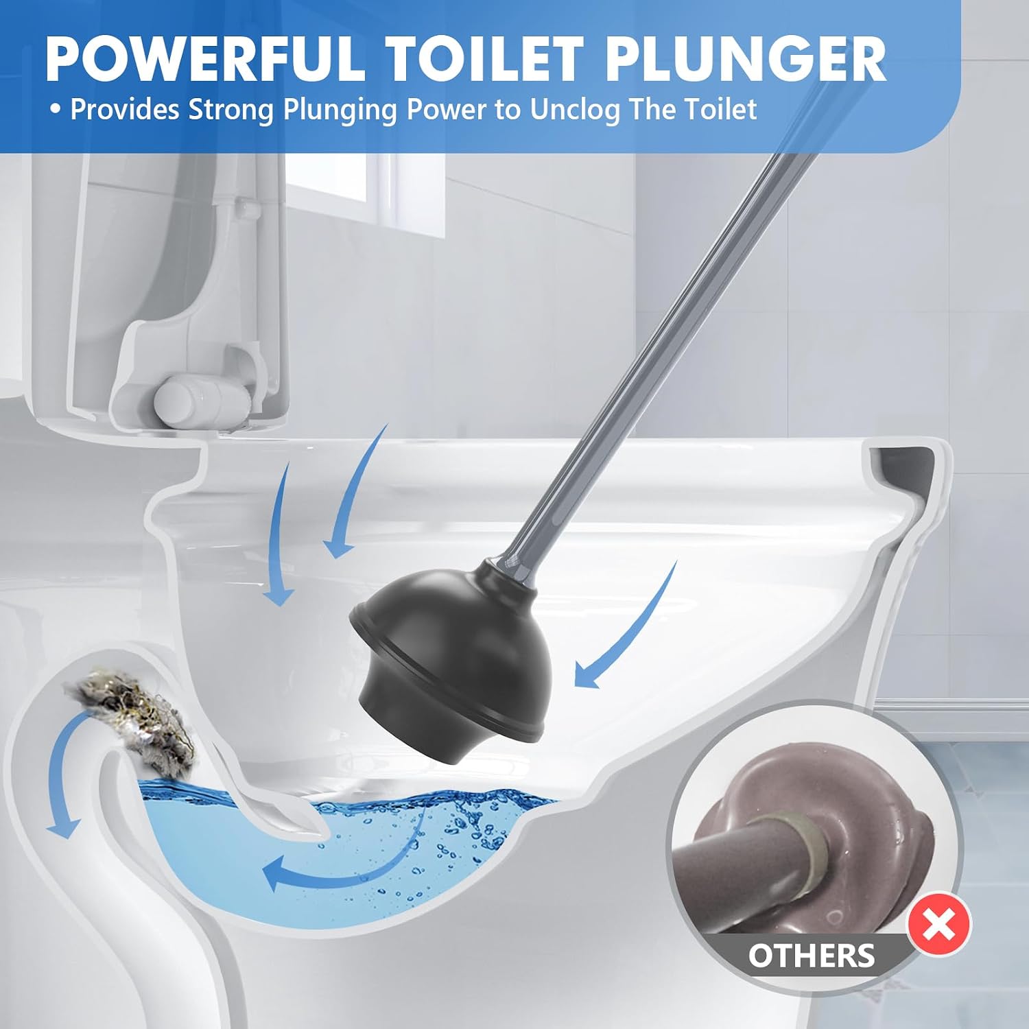 Toilet Plunger and Brush with Holder, Bowl Brush and Heavy Duty Toilet Plunger Set with Ventilated Holder, 2-in-1